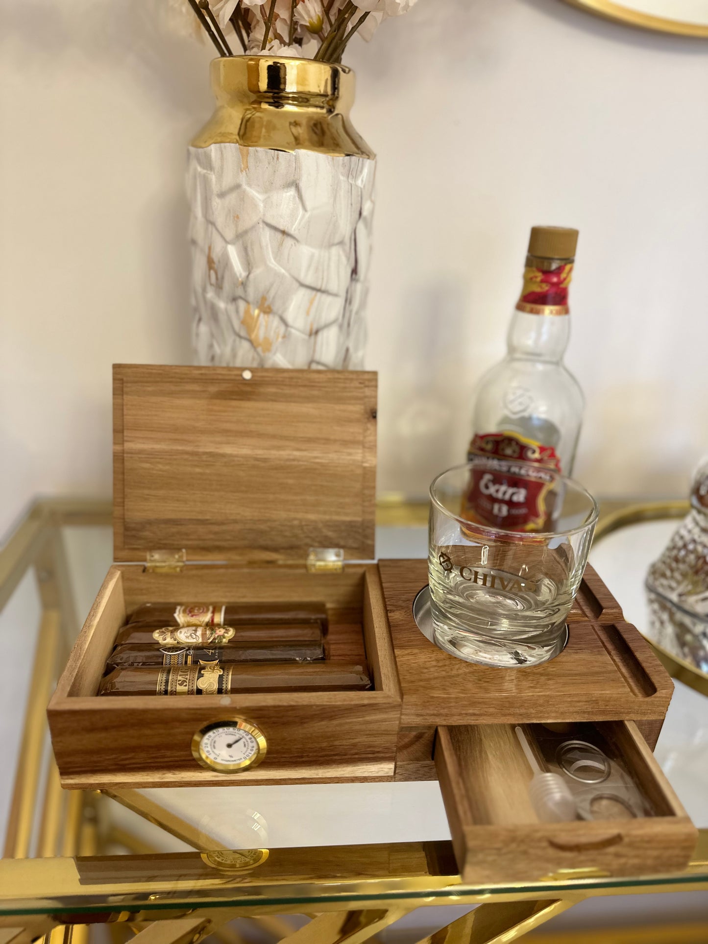 Cigar Humidor Solid Wood Cigar Set Ashtray,5-In-1