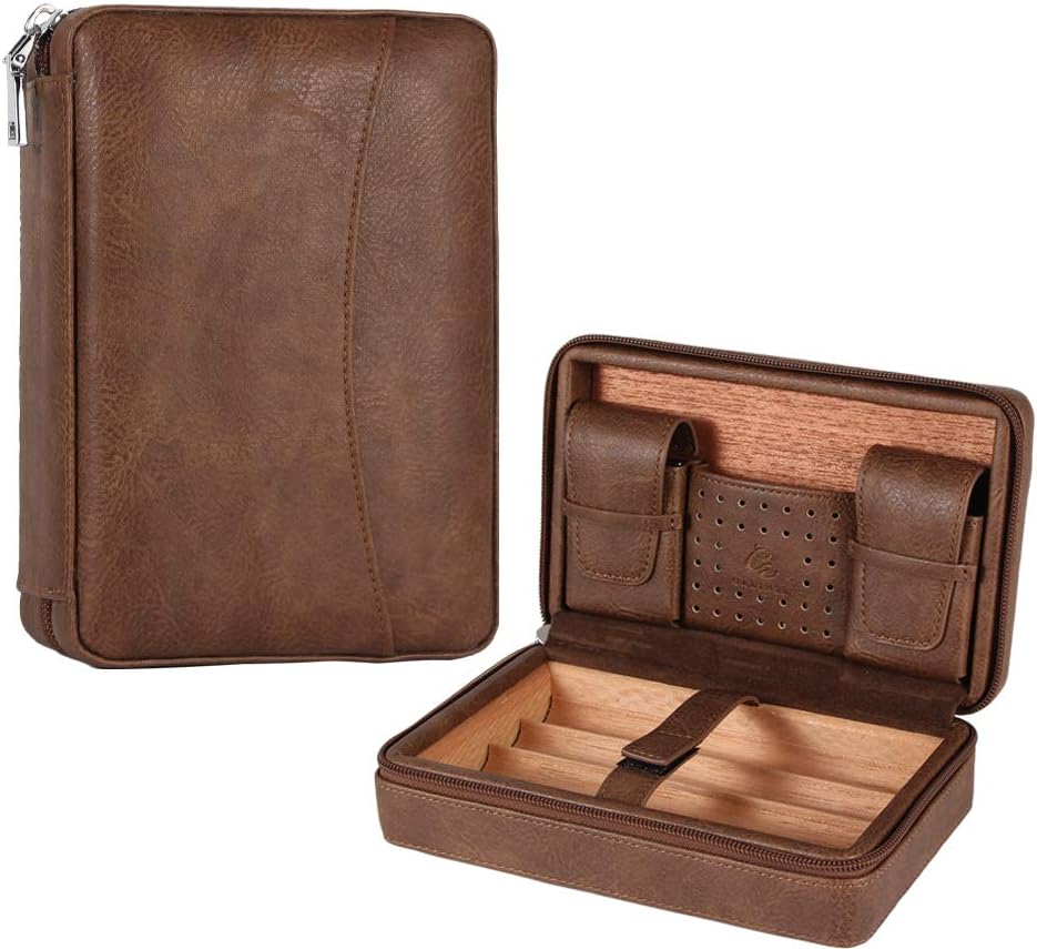 Leather travel Humidor Brown