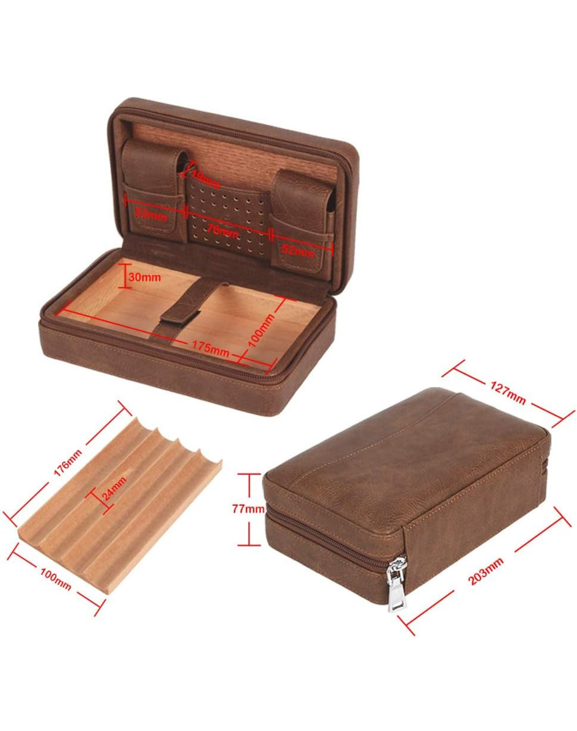 Leather travel Humidor Brown