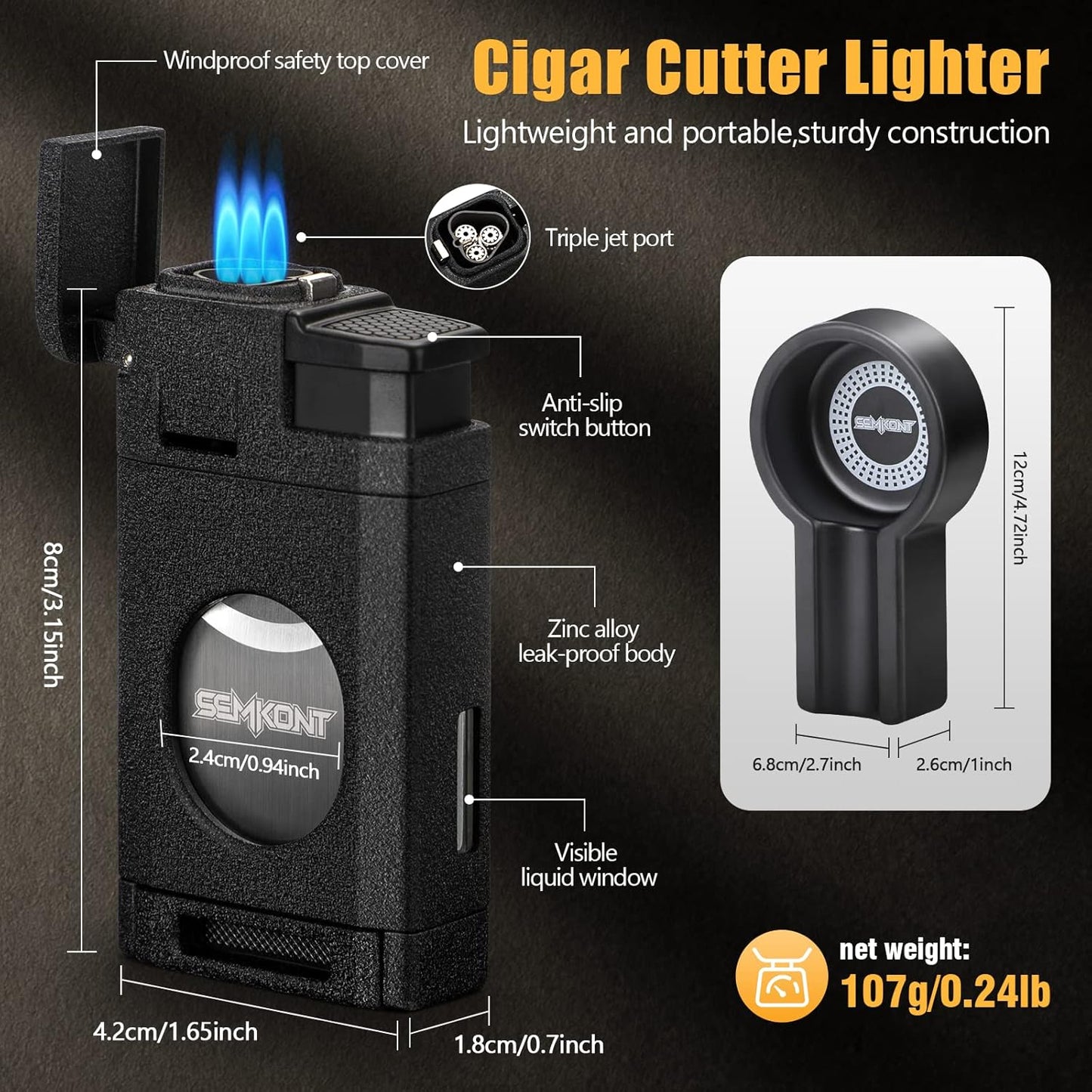 Triple Jet Flame Cigar Lighter and ashtray