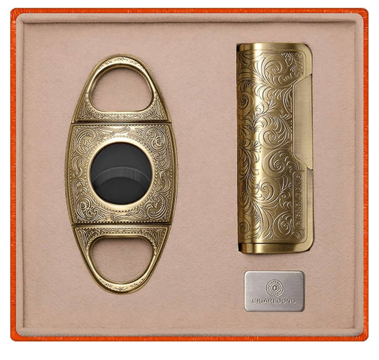 Cigar Cutter and Lighter Set Gold