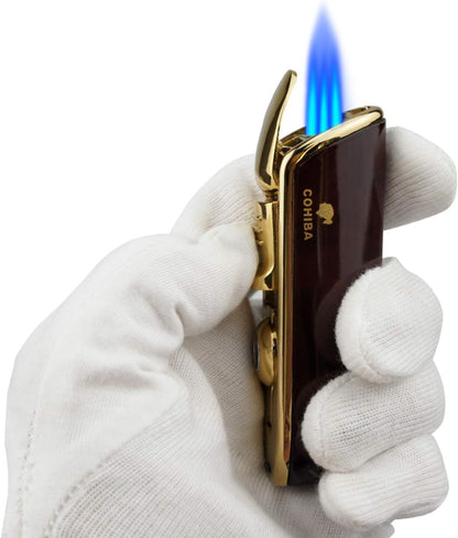 Torch Lighters with Cutter Set Triple Jet Flame Lighter with Punch Butane Refillable