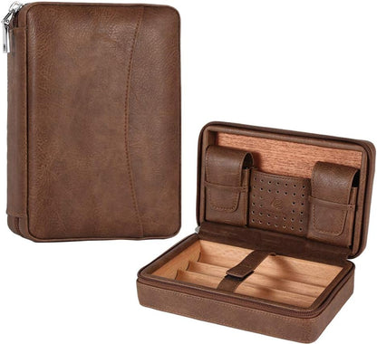 Leather travel Humidor Brown
