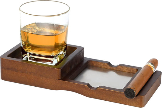 Cigar Ashtray Coaster Whiskey Glass Tray and Cigar Holder