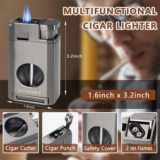 HALL Leather Cedar Wood Cigar Travel Case with Hygrometer & Humidifier,