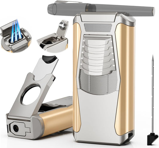 5-in-1 Triple Jet Torch Lighter Gold