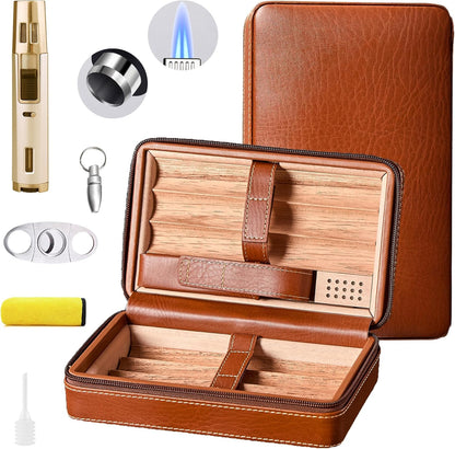 WAT  Leather Cigar Case, Travel Humidor Holds 7 Cigars