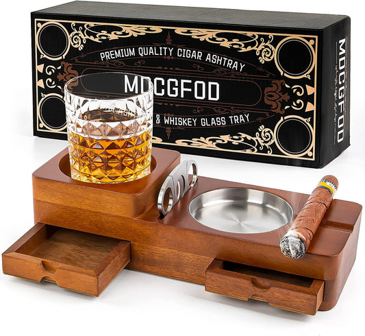 This whiskey glass tray set with ashtray