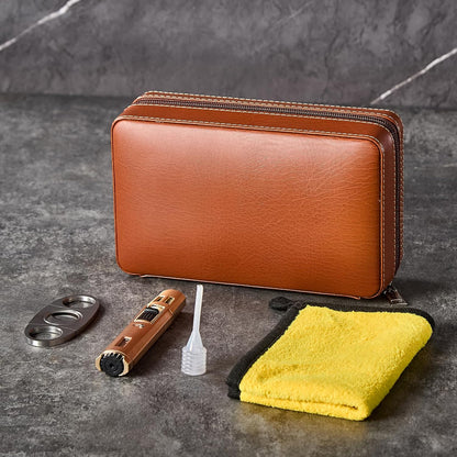 WAT  Leather Cigar Case, Travel Humidor Holds 7 Cigars