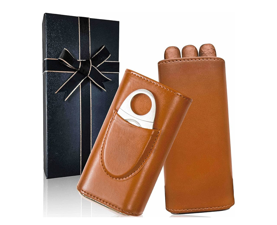 Brown case for 3 cigars