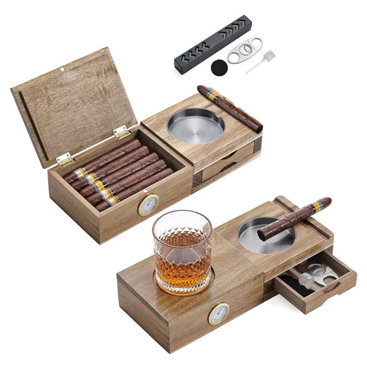 Cigar Humidor Solid Wood Cigar Set Ashtray,5-In-1