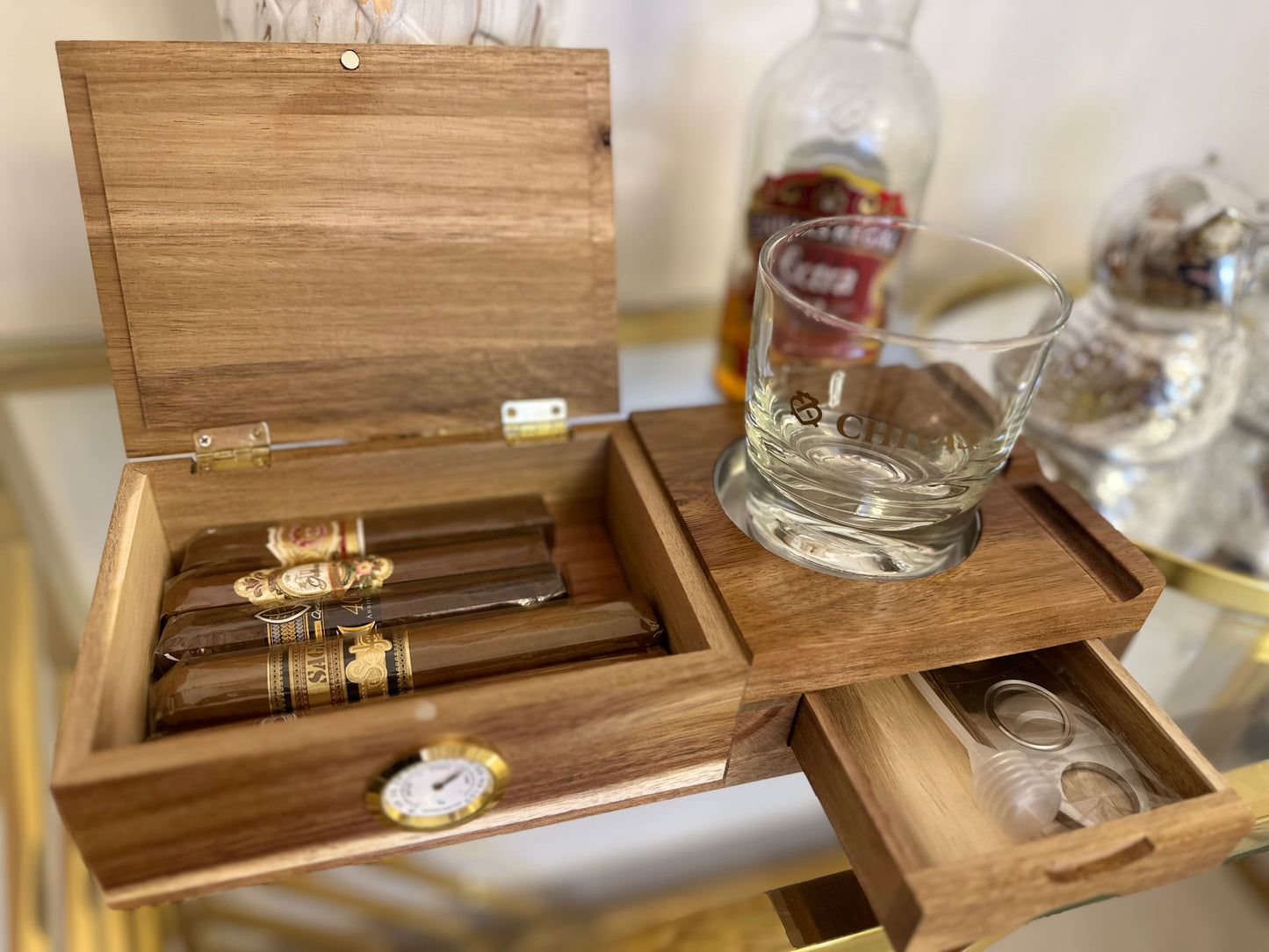 Cigar Humidor Solid Wood Cigar Set Ashtray,5-In-1