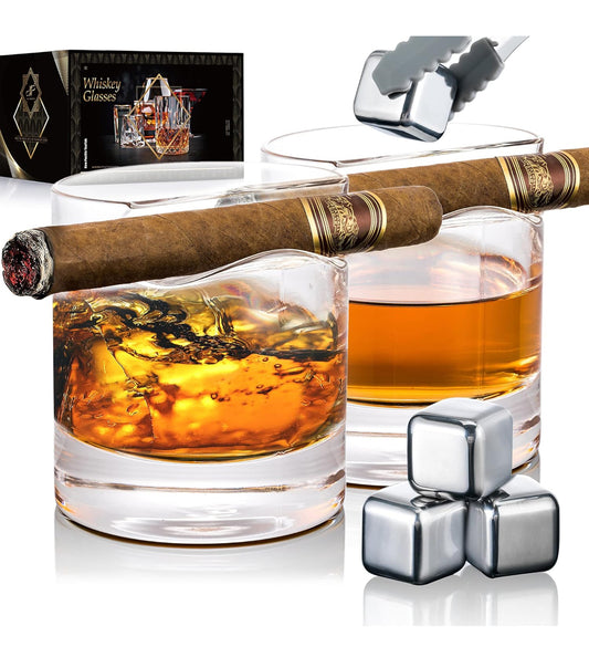 Cigar Whiskey Glasses with Cigar Holder-Set
